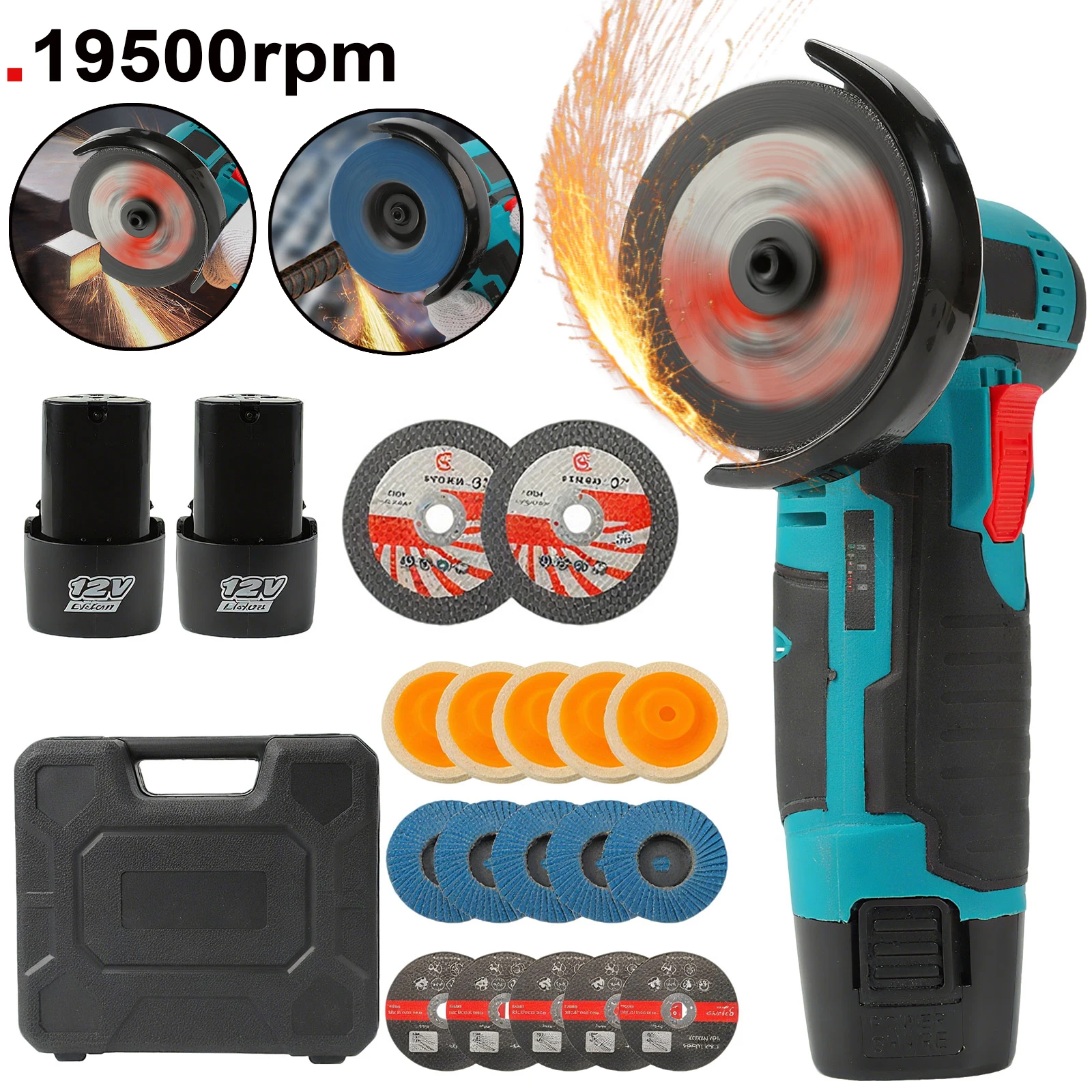 Mini-meuleuse d'angle 12V sans fil rechargeable pour réparation automobile, découpe de diamant, polissage et meulage