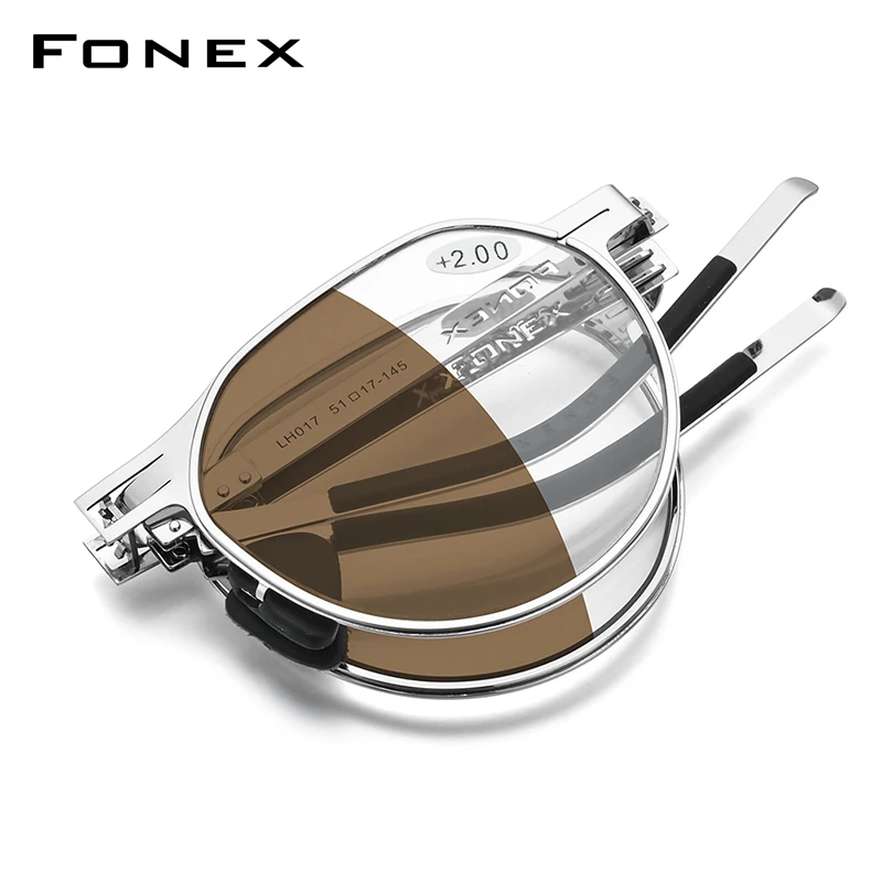 

FONEX Photochromic Brown Tea Folding Reading Glasses Men Women 2022 Portable Screwless Anti Blue Blocking Reader Eyeglass LH017