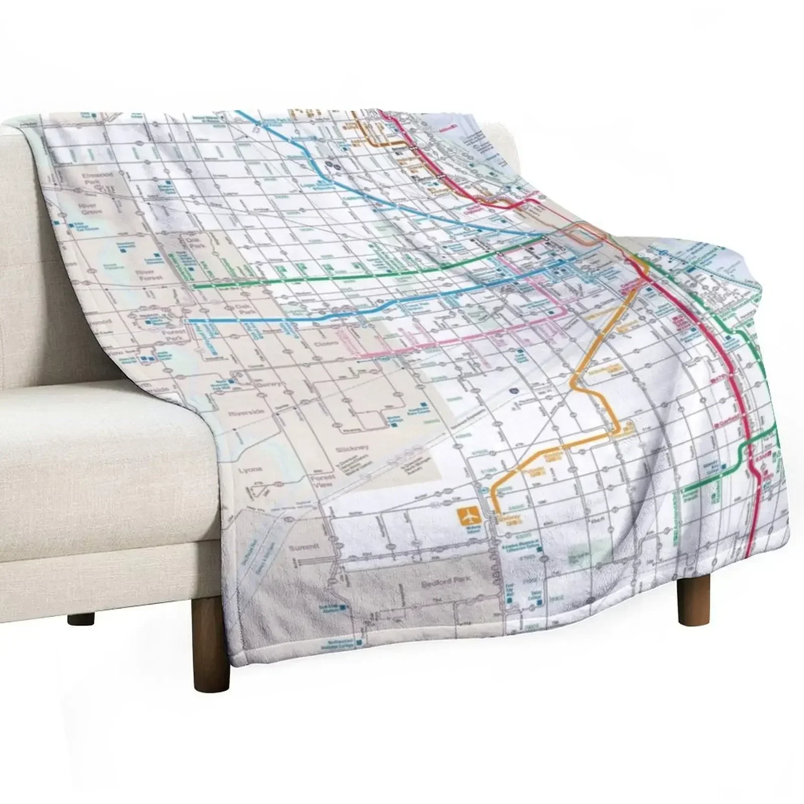 Chicago Transit Authority Map CTA Map Throw Blanket Bed covers Quilt Blankets