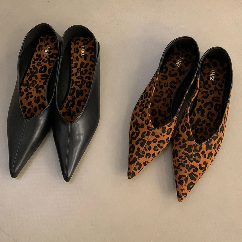 2024 Autumn Shallow Fashion Flats Shoes Women Ballerina Shallow Lightweight Pointed Toe Solid Casual Loafers Leopard Print Mujer