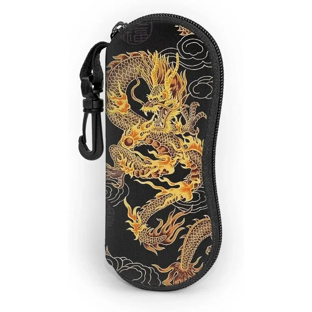 Oriental Dragon Glasses Case Pouch Prints Zipper Soft Eyewear Storage Box Outdoor Travel Portable Anti-Pressure Sunglasses Bag