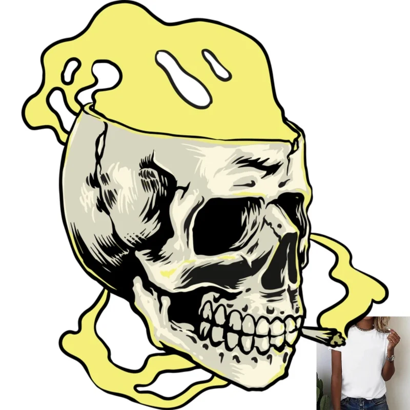 Cool Skull Smoking Pattern Heat Transfer White Ink Iron - on, Suitable for T - shirts, Canvas Bags, Casual Daily & Party,