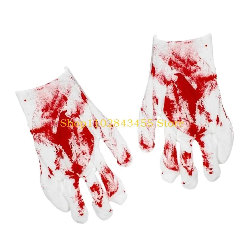 49MC Halloween Costume Gloves with Realistic Terrifying Blood Stain Print Scary and Eye catching Blood Print Gloves