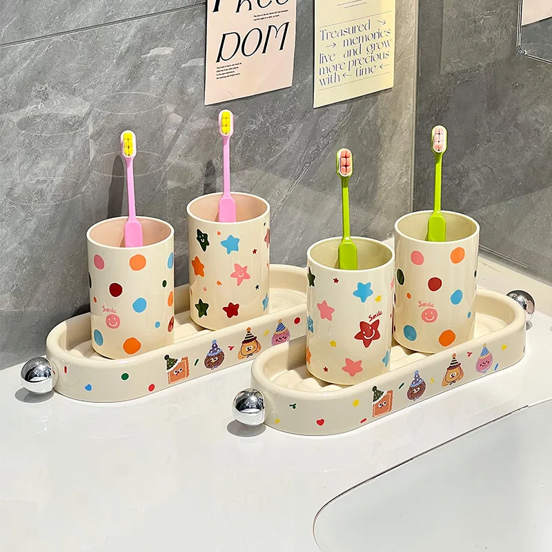 2 Cups Toothbrush Organizer for Bathroom Countertop,Toothbrush Holder for Shower,Tooth Brushing Holder Cup and Tray storage