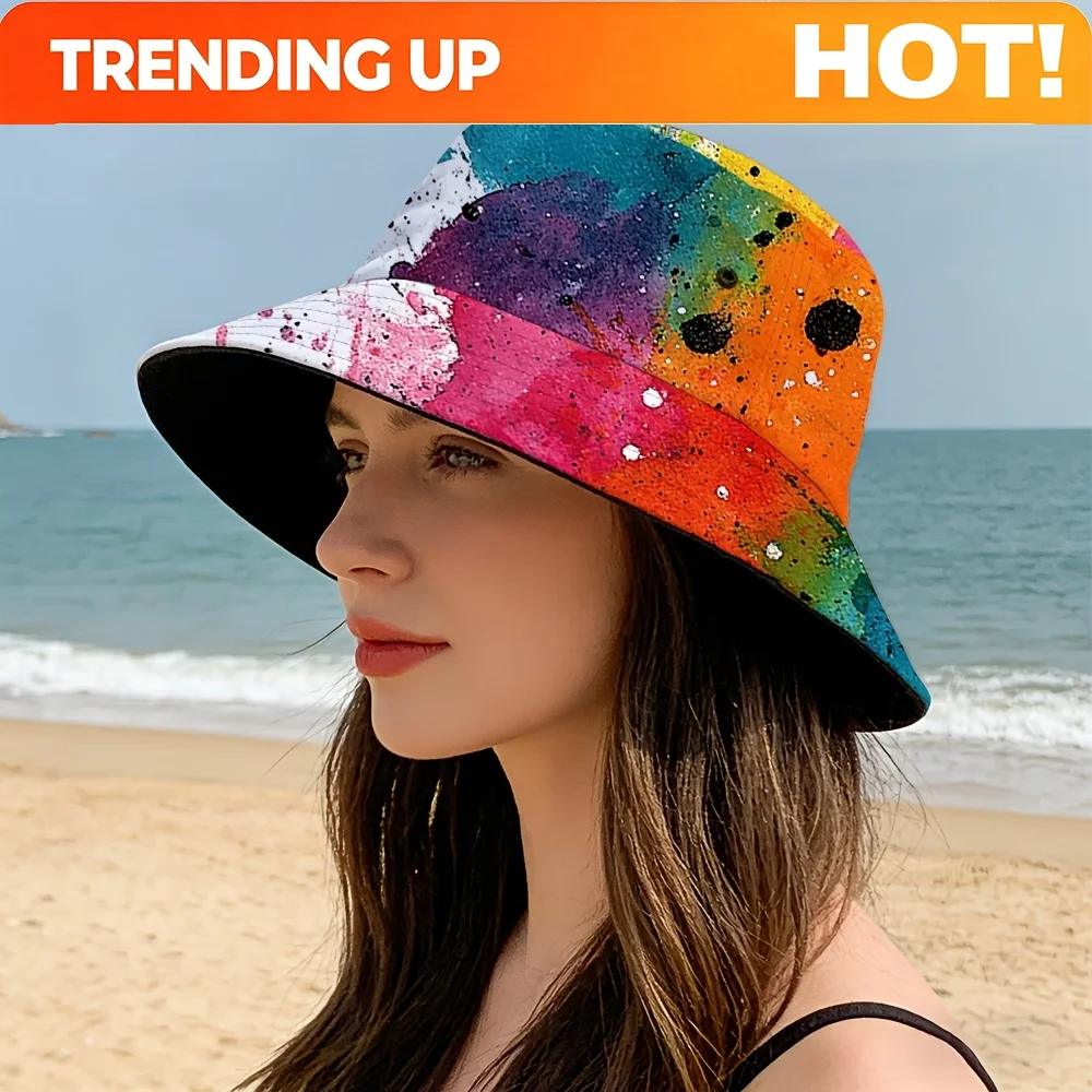 Custom A Creative And Stylish Colorful Splatter Graffiti Patterned Bucket Hat Suitable for Both Men And Women, Made of High-Qual