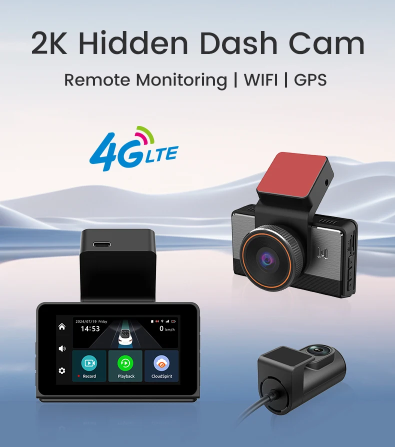 4G LTE Dash Cam Dual Lens 2k+720P Back Cam with Living Streaming Car Camera Recorder WIFI GPS tracking APP Remote View Monitor