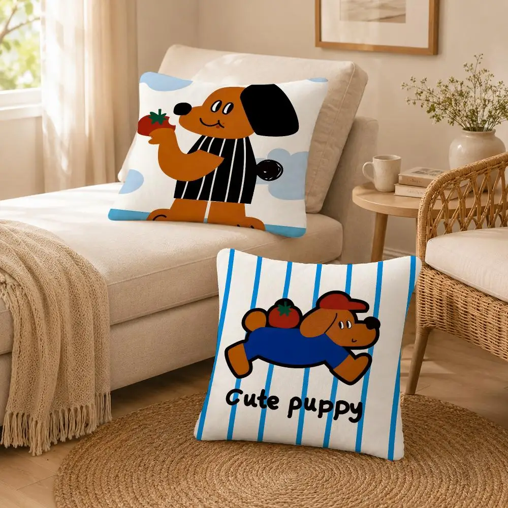 Art Cute Tomato Dog Series Cushion Cover Soft Throw Pillow Cover Washable Plush Cushion Case for Sofa Bed Living Room