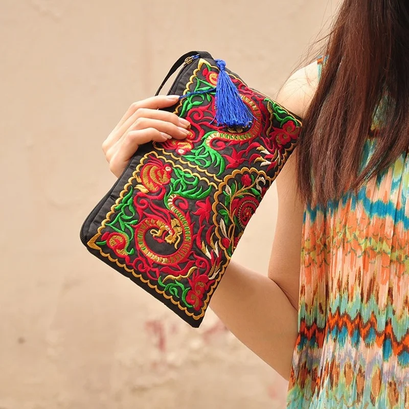 Women Ethnic National Retro Butterfly Flower Bags Handbag Coin Purse Embroidered Lady Clutch Tassel Small Flap Summer Sale