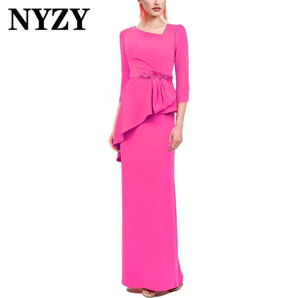 NYZY-M409 Mãe dos vestidos de noiva, mangas 3/4, vestido longo laranja, vestidos de coquetel para festa de casamento, Guest Wear, M409, 2024