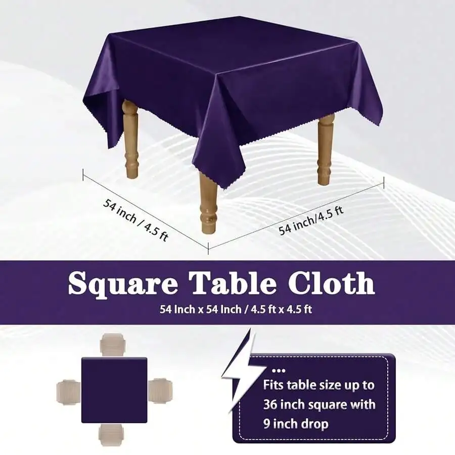 

Purple Satin Square Tablecloth 54x54 Inch For Wedding Banquet Party Dining Decoration