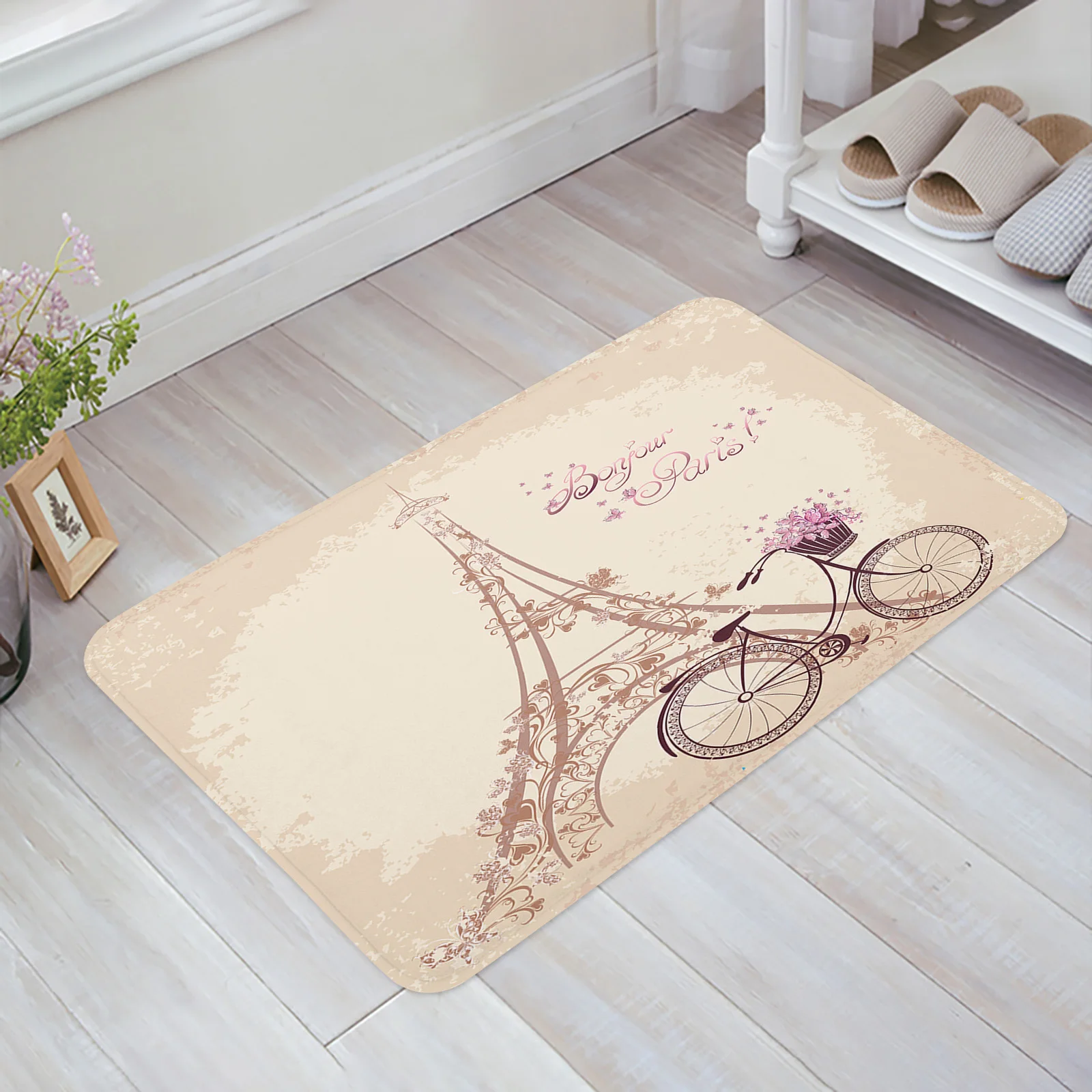 Romantic France Paris Bicycle Retro Eiffel Tower Kitchen Floor Mat Living Room Decor Carpet Home Entrance Doormat Anti Slip Rug