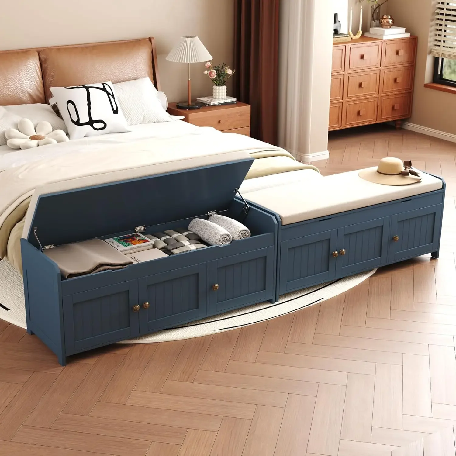 41.3” Shoe Bench with Lift Top Storage, Entryway Storage Bench with Cushioned Seat, Wooden End of Bed Bench, Shoe Cabin