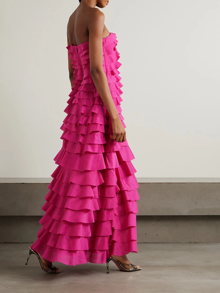 Vgh festa de noite sem costas maxi vestido para mulheres sem alças sem mangas cintura alta retalhos em camadas vestidos de grife feminino verão