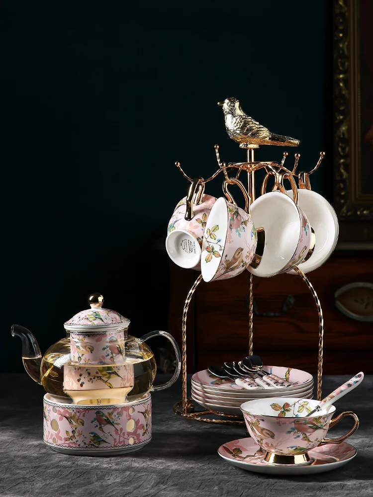 

British afternoon tea tea set light luxury high-end flower teapot flower tea cup fruit candle European glass teapot