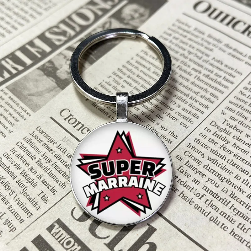 New Popular Super Hero Godfather Godmother Convex Glass Cabochon Keychain Appreciation Present Bag Car Charm Key Ring
