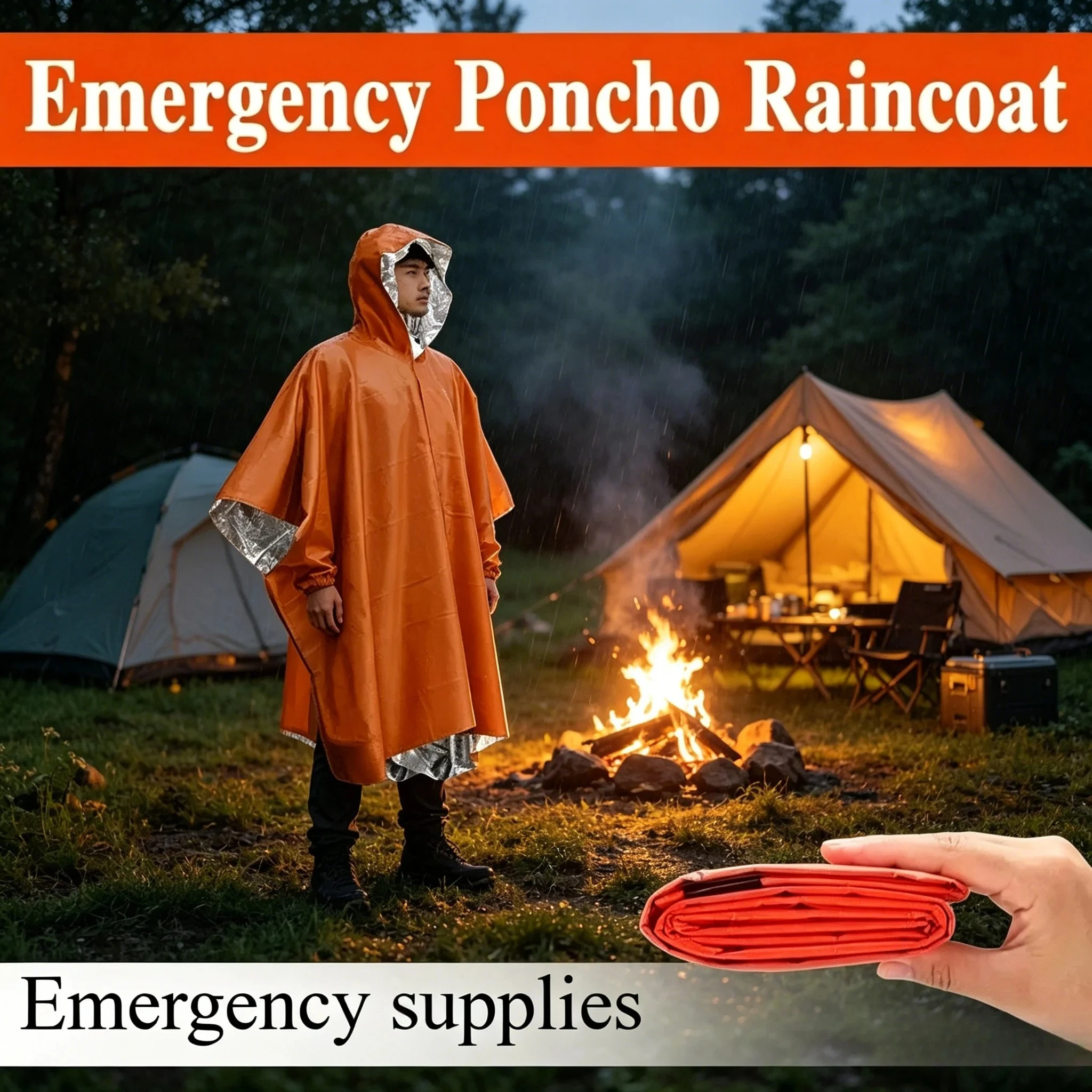 Notfall-Wasserdichter Regenmantel Aluminiumfolie Einweg-Poncho Thermische Regenbekleidung Überlebensdecke Campingausrüstung Outdoor-Werkzeug