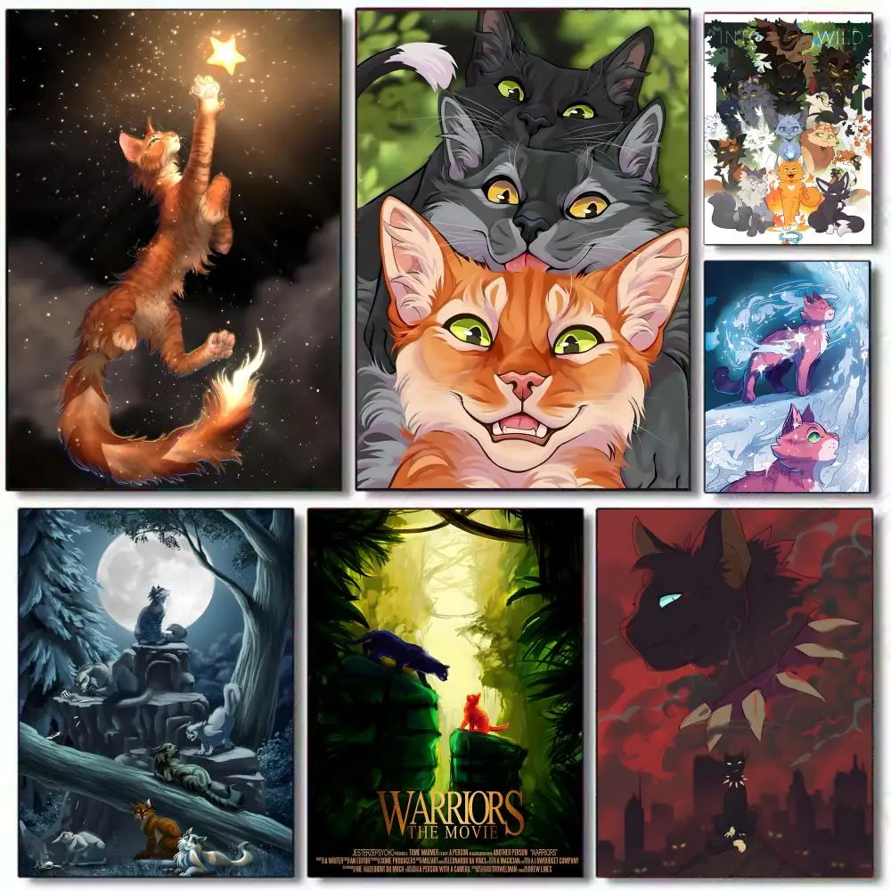 Affiche d'animaux de dessin animé fantastiques et cool, chats guerriers, cadeau avec impressions, décoration pour la maison, la chambre à coucher, le salon, promotion