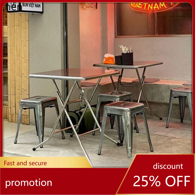 

LXC Combination Industrial Style Commercial Dining Table Modern BBQ Restaurant Stainless Steel Folding Dining Table and Chairs