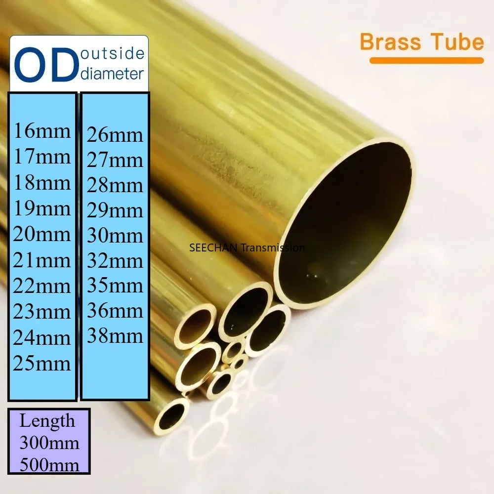 Brass Tube OD16-38mm Length300mm 500mm Round Brass Alloy Pipe Straight Large Outer  Diameter  Precise Thickness0.4-3mm