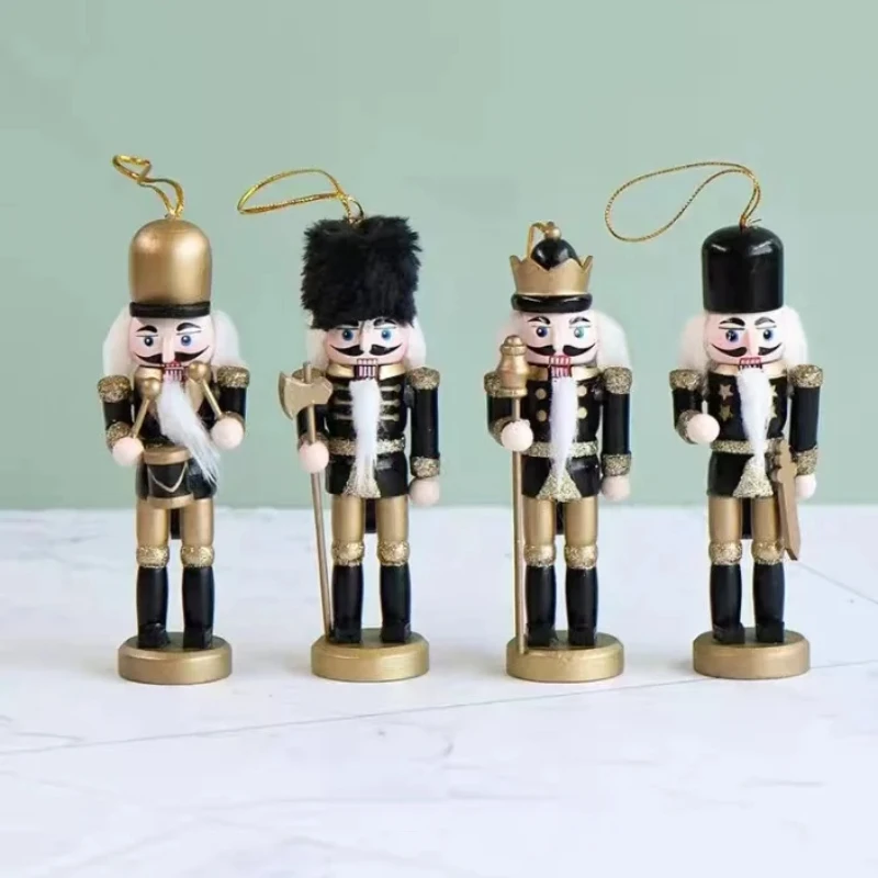 Wooden Nutcracker Doll Rotating Music Box Miniature Figurines Vintage Handcraft Puppet New Year Christmas Ornaments Home Decor