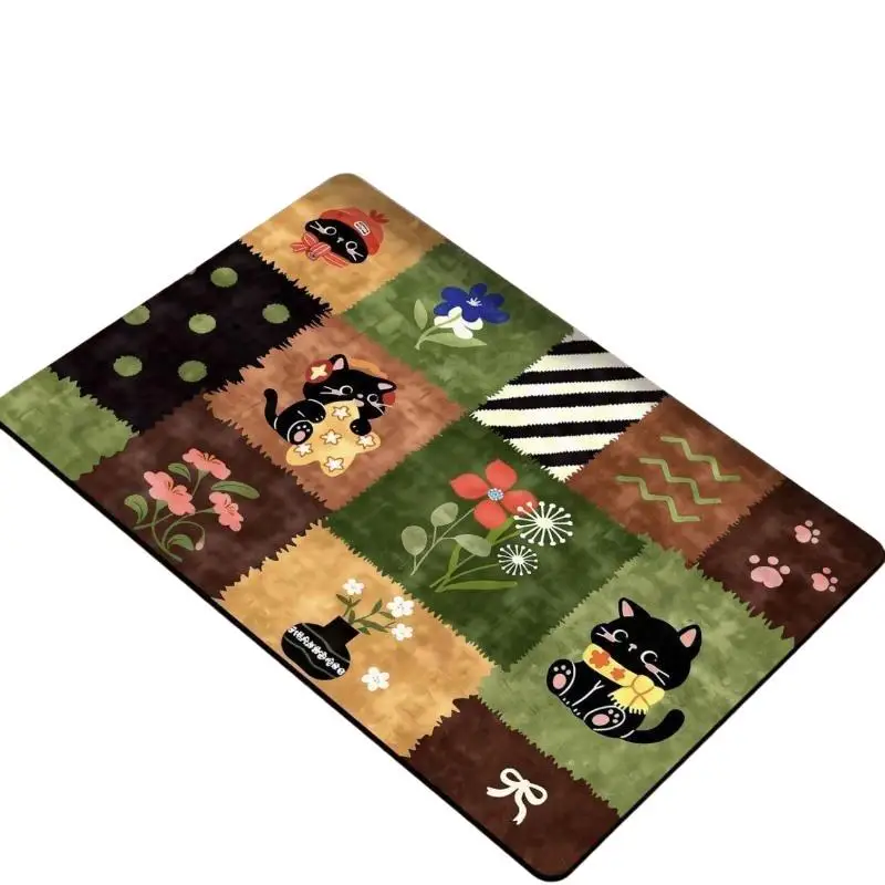 Cute Cartoon Black Cat Print Bath Mat Non Slip Backing Water Absorbent Perfect For Bathroom Entryway Home Decor