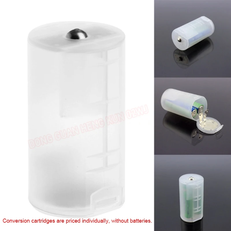 AA to D Battery Converter Adapter - LR06/AA to LR14/D Size Transparent Holder Case with Storage Box 5x2.6cm