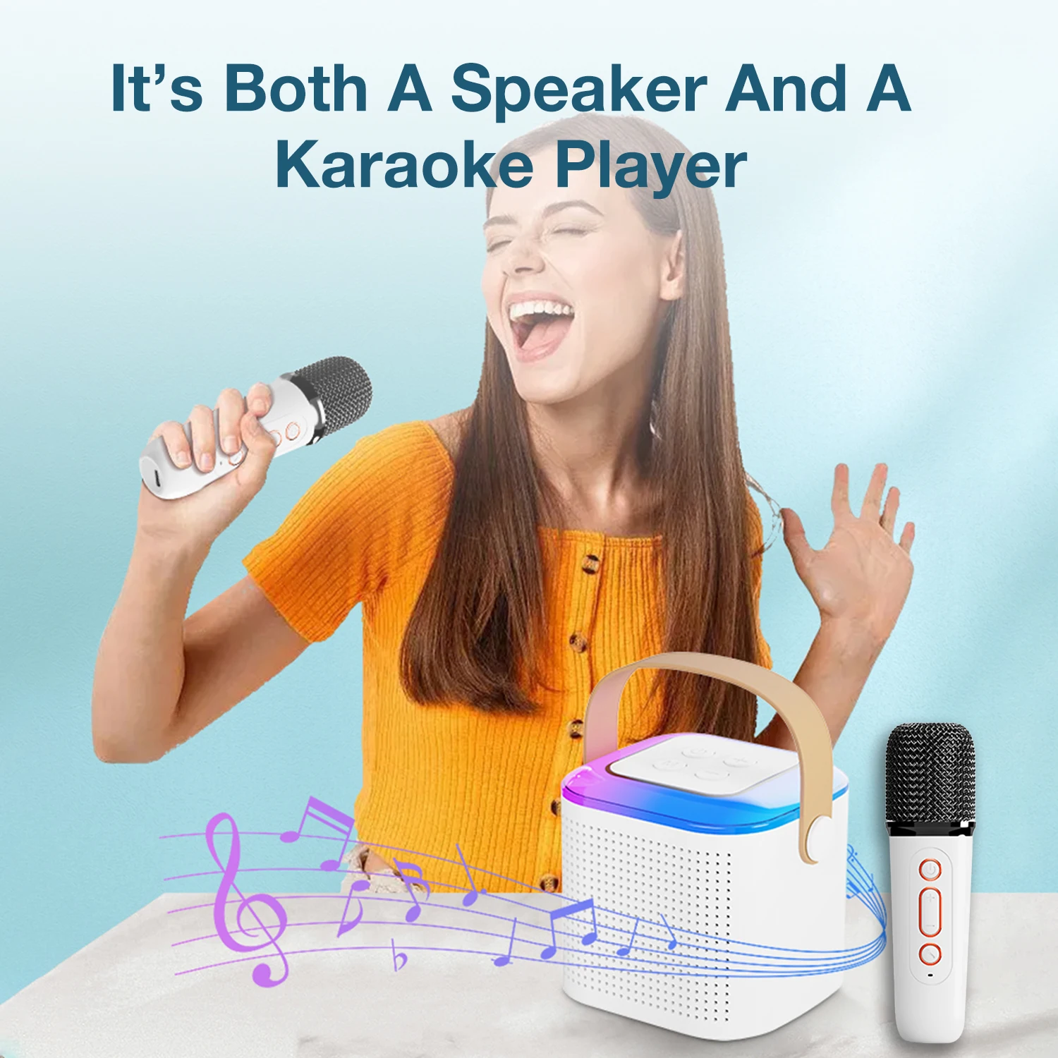 Y1 Wireless Bluetooth Speaker Multifunctional with 2 Microphones and RGB Light Portable Music Player Karaoke Machine