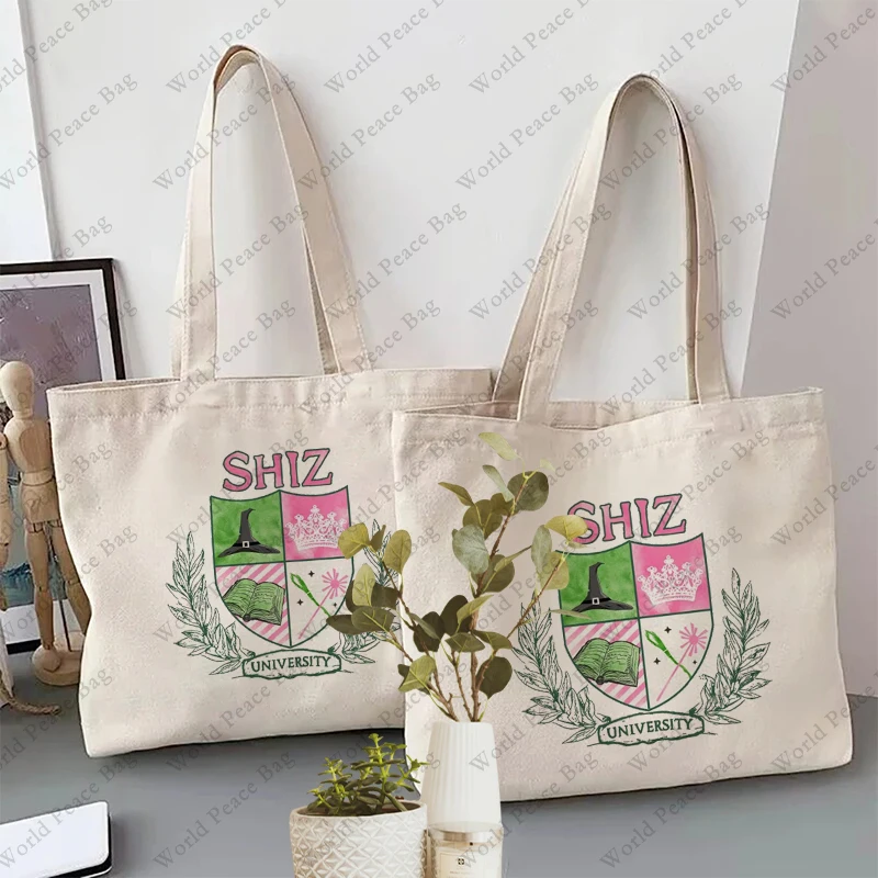 1 pc SHIZ UNIVERSITY Wicked Colorful Broomstick Magic Wand pattern Tote Bag Canvas Shoulder Bag For Travel Daily Commute