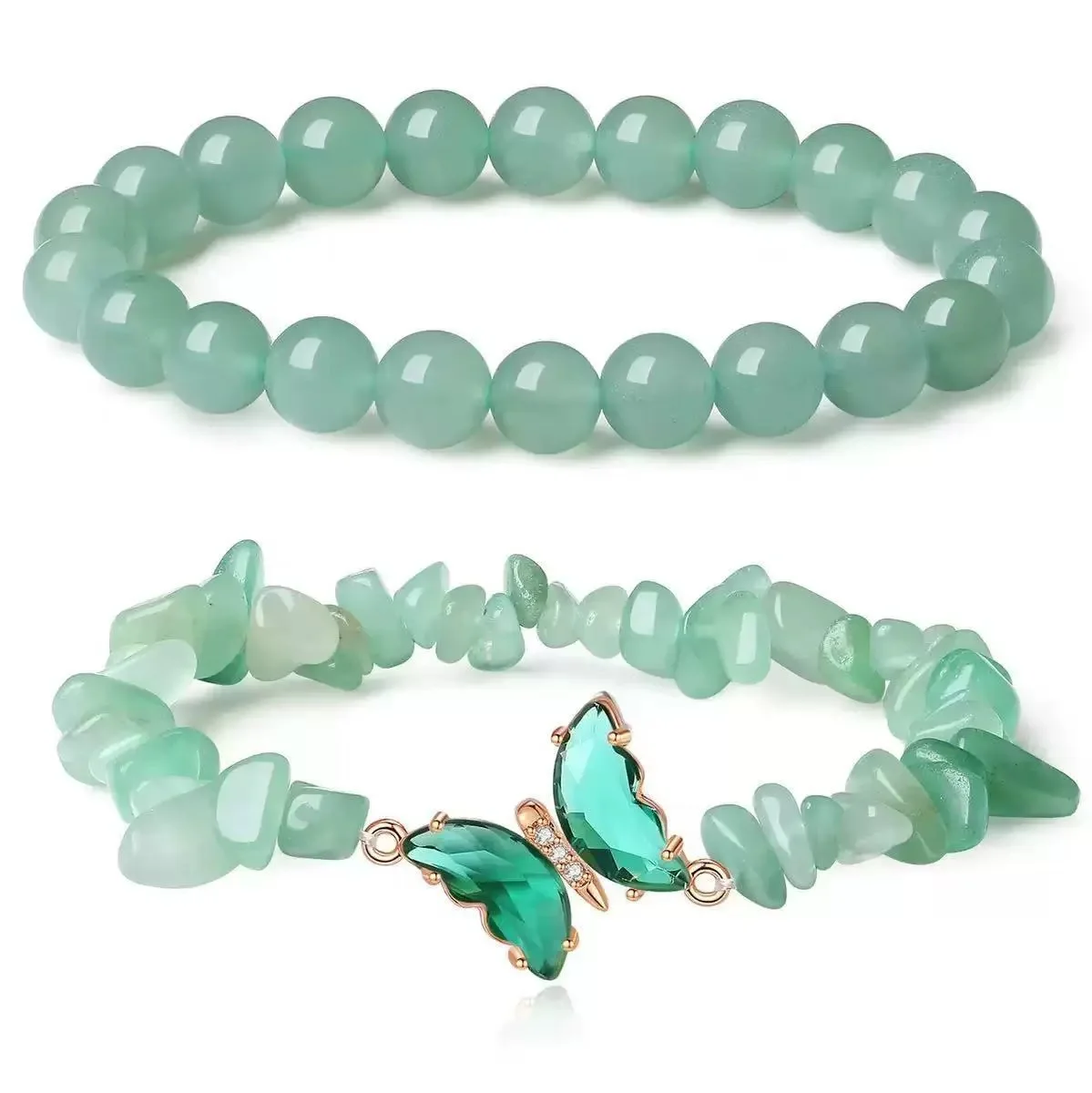 2pc Set sromantic Amethyst Obsidian Quartz Beaded Butterfly Bracelet women Stretch Bangles Positive EnergyDaily Commute