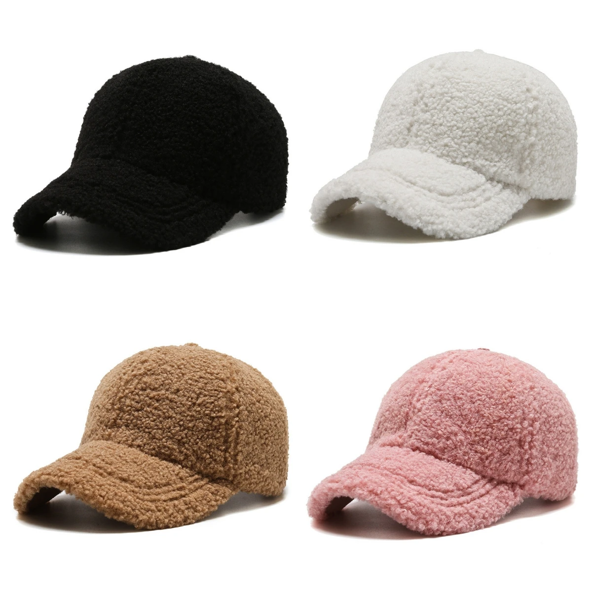 Gorra de béisbol de lana Teddy para invierno, para mujer y hombre, cálida, de felpa, estilo sherpa, informal, ajustable, con visera, para clima frío
