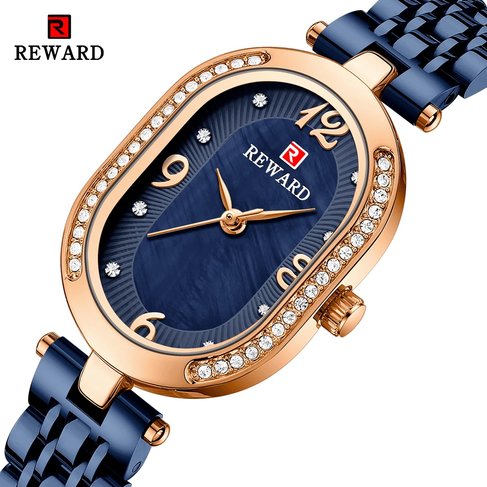 RECOMPENSA-Relógio de quartzo impermeável de aço inoxidável feminino, marca de luxo, pulseira de strass