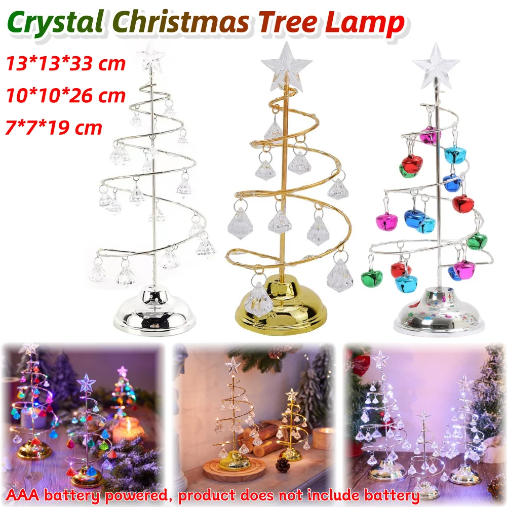 Crystal Christmas Tree Lamp Creative Iron Tree Desk Table Lamp Battery Operated Festive Atmosphere Creation Home Xmas Decor