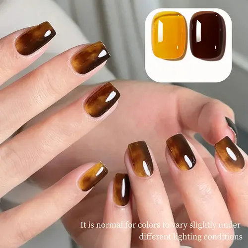 Imagen 2 del producto Juego combinado de dos colores de 2 piezas de 15 ml, kit de gel de uñas de doble color marrón amarillo