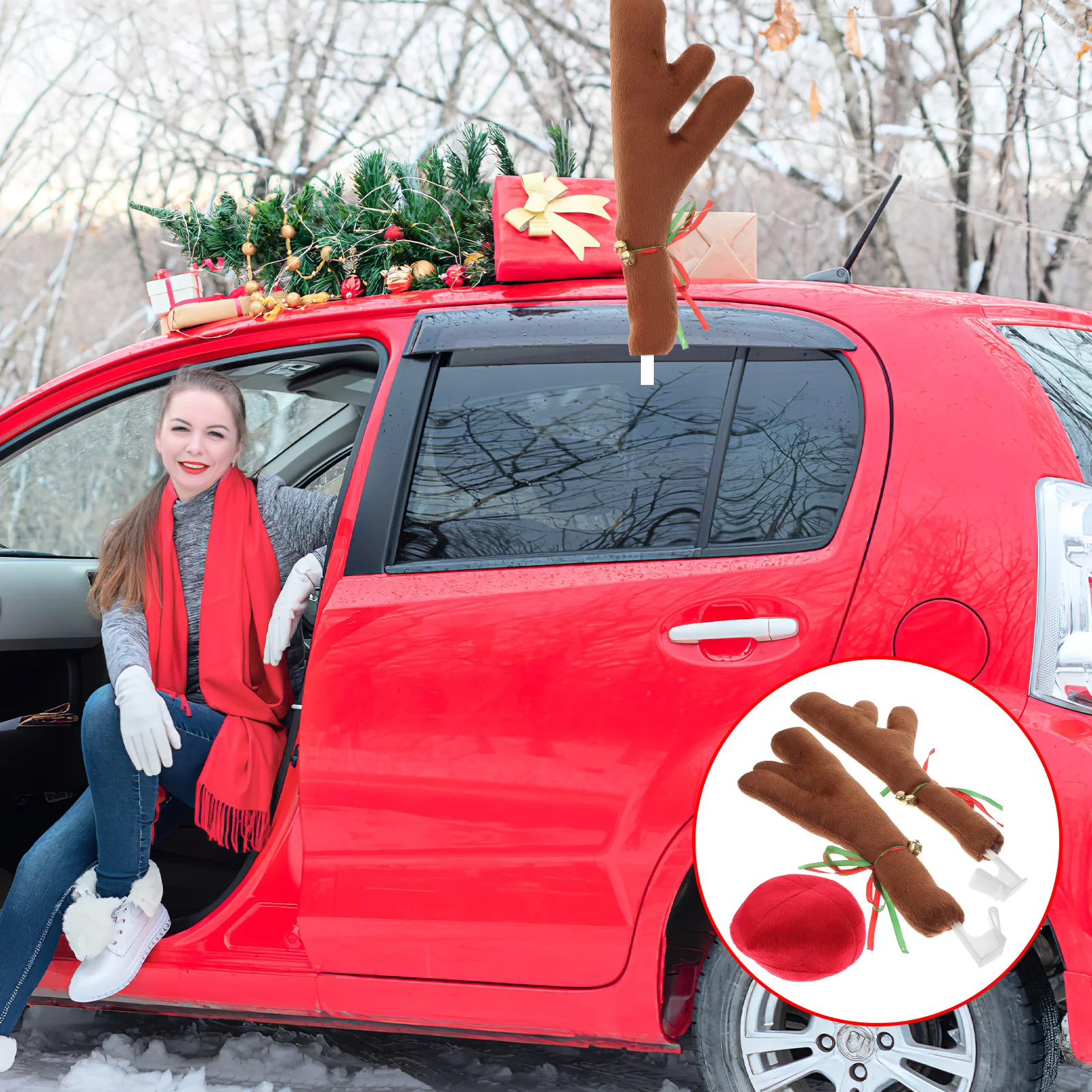 Antlers Car Decoration with Bells Christmas Decorations for Convenience Auto Holiday Accessories Flannel