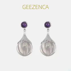 GEEZENCA 925 Silver Natural White Crystal Pumpkin Bead Dangle Earrings For Women Minimalism Chic Water Drop Earring 2023 New