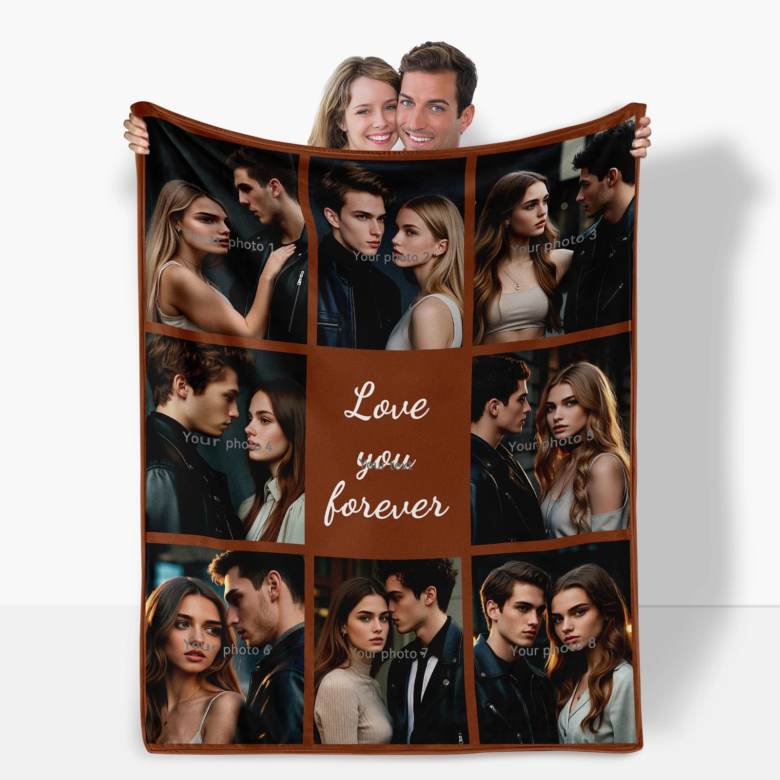 Valentine'S Flannel Blanket With Eight Custom Images And One Sweet Text For Couples To Cherish Their Love Story