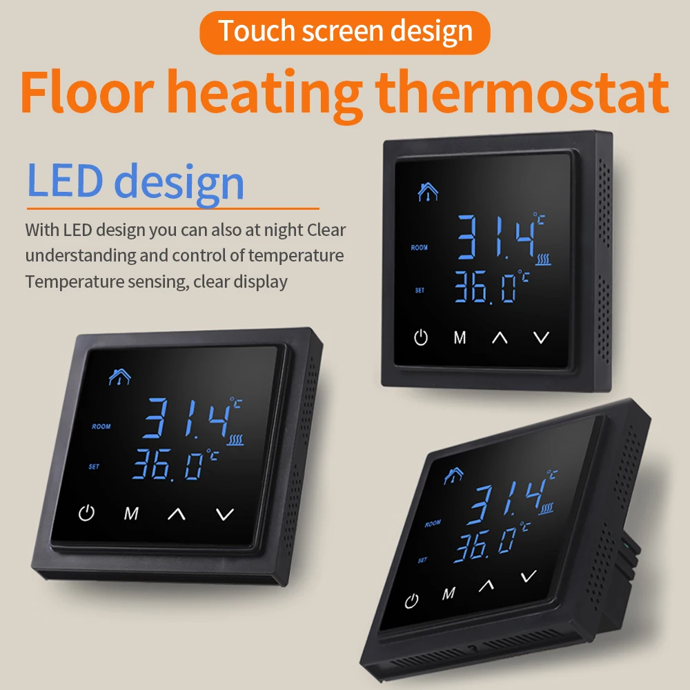 MH1828A Smart Thermostat LED Touch Screen Floor Heating Temperature Controller 85-265V Electric Heating Temp Regulator 16A