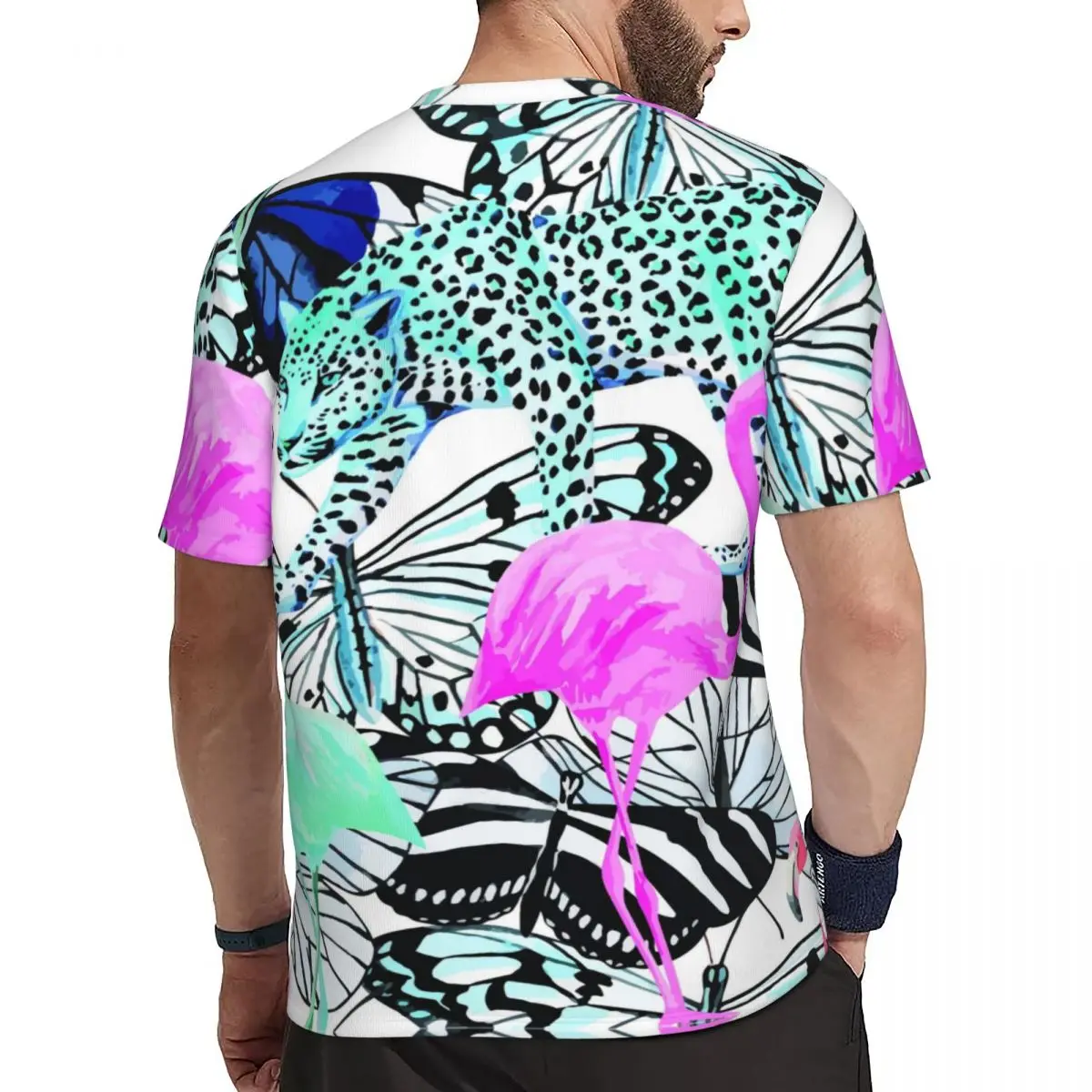 Sportswear T-Shirt For Men Cheetah Animals Trendy T-Shirts Hippie Flamingo Butterfly Print Summer Tees O Neck Vintage Tops