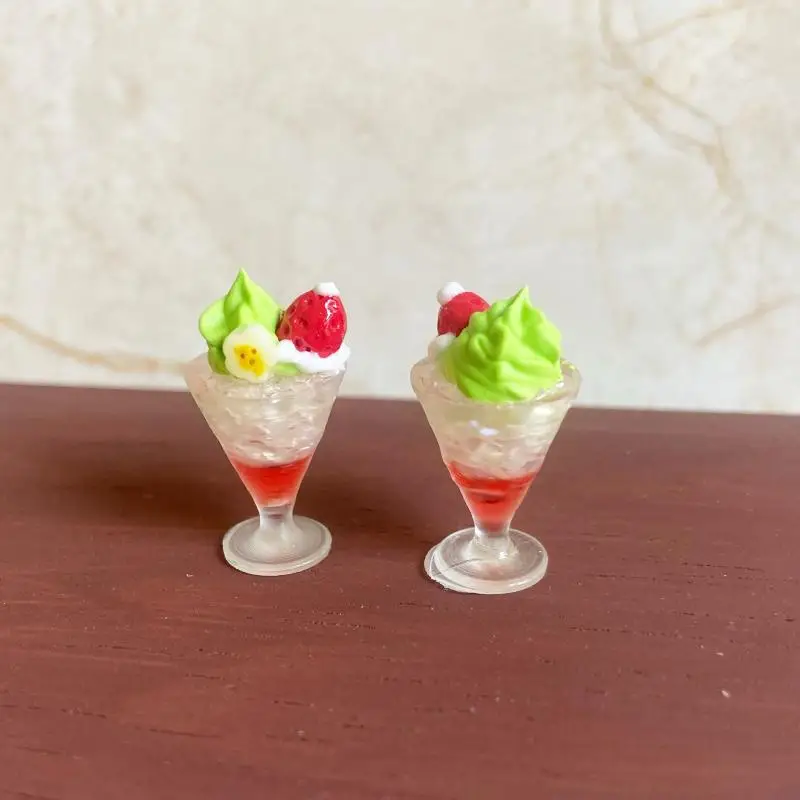 Kids Toy Accessories: 1/5pcs Mini Dollhouse Cream Cake & Strawberry Frozen Cup, Xmas Pretend Play Kitchen Set