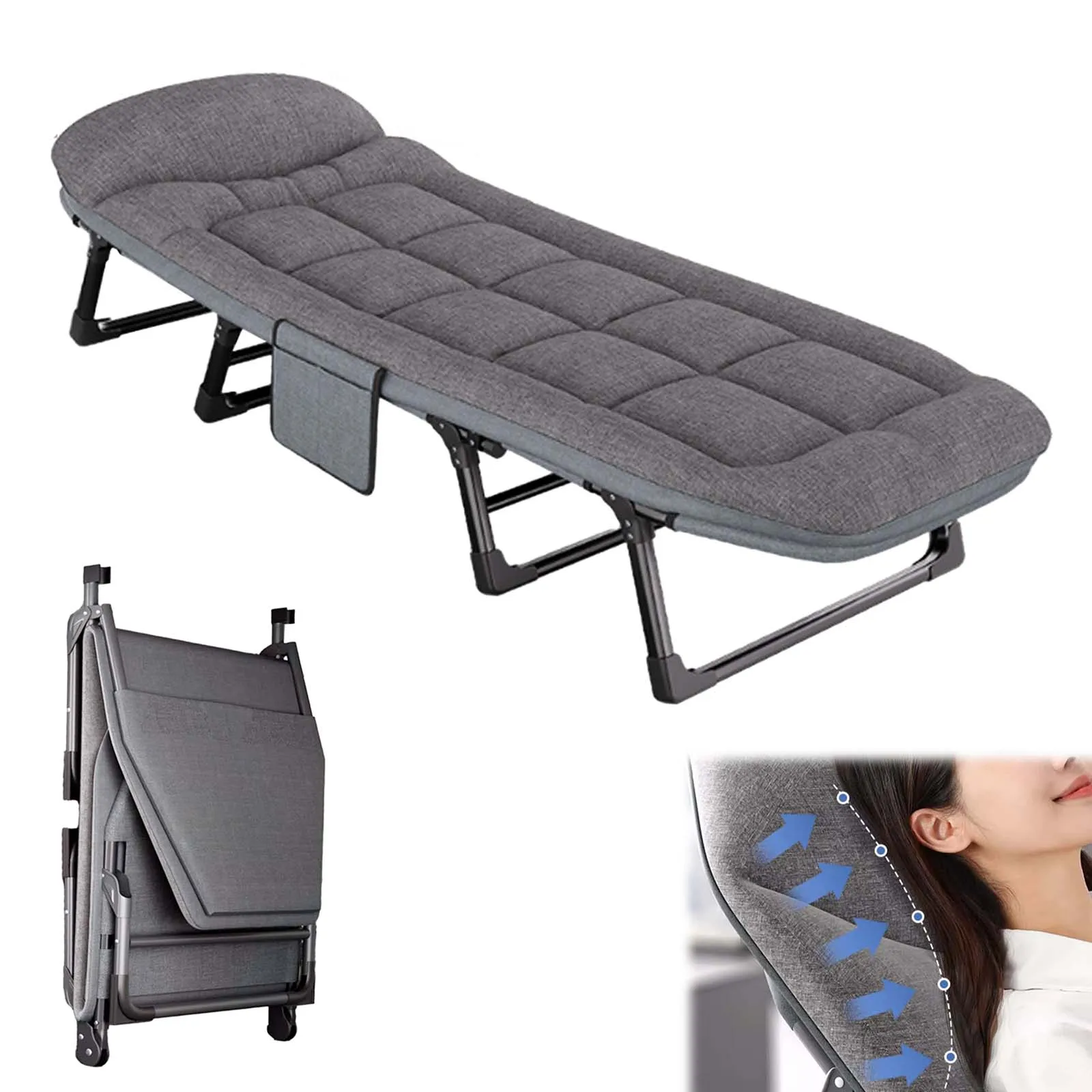 سرير قابل للطي مقاس 200 × 66 سم، سرير تخييم محمول خفيف الوزن مع وسادة للمشي لمسافات طويلة في الهواء الطلق وحقيبة الظهر والسفر #1