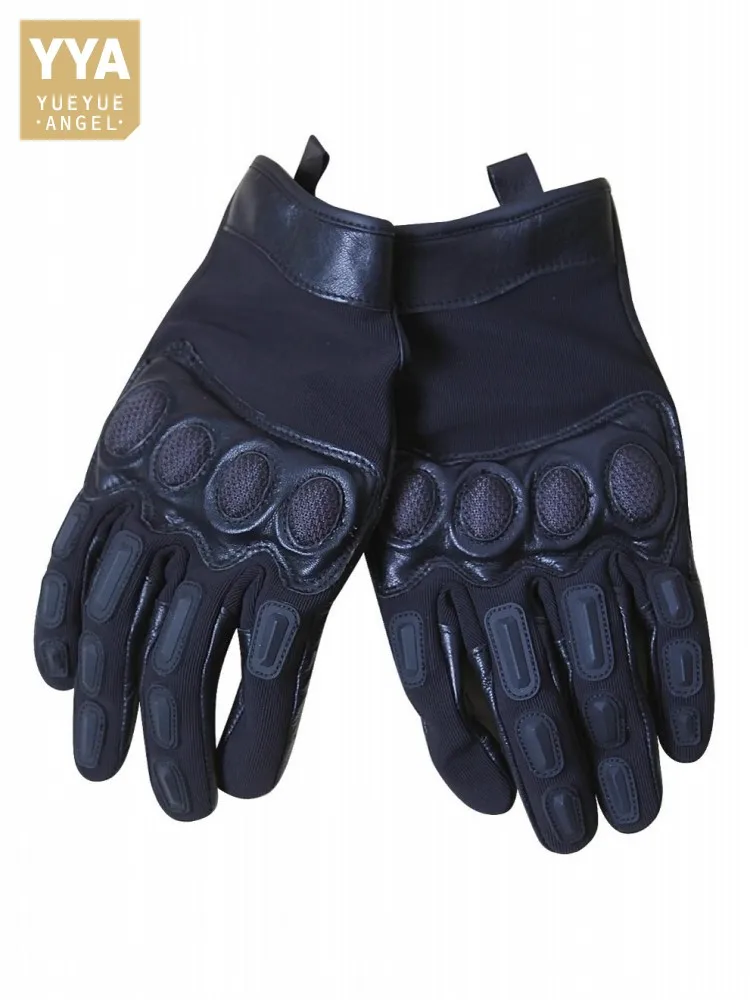 Mens Punk Motorcycle Riding Gloves Hook Loop Patchwork Genuine Leather Mitten Spring Autumn Fashion Comfortable Casual Gloves