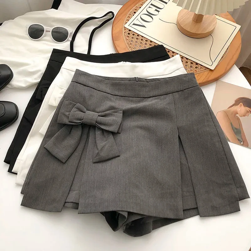 Sweet Bow Skirt Shorts Women 2026 Summer High Waist A-line Split Design Short Pants Y2k Fashion Versatile Streetwear