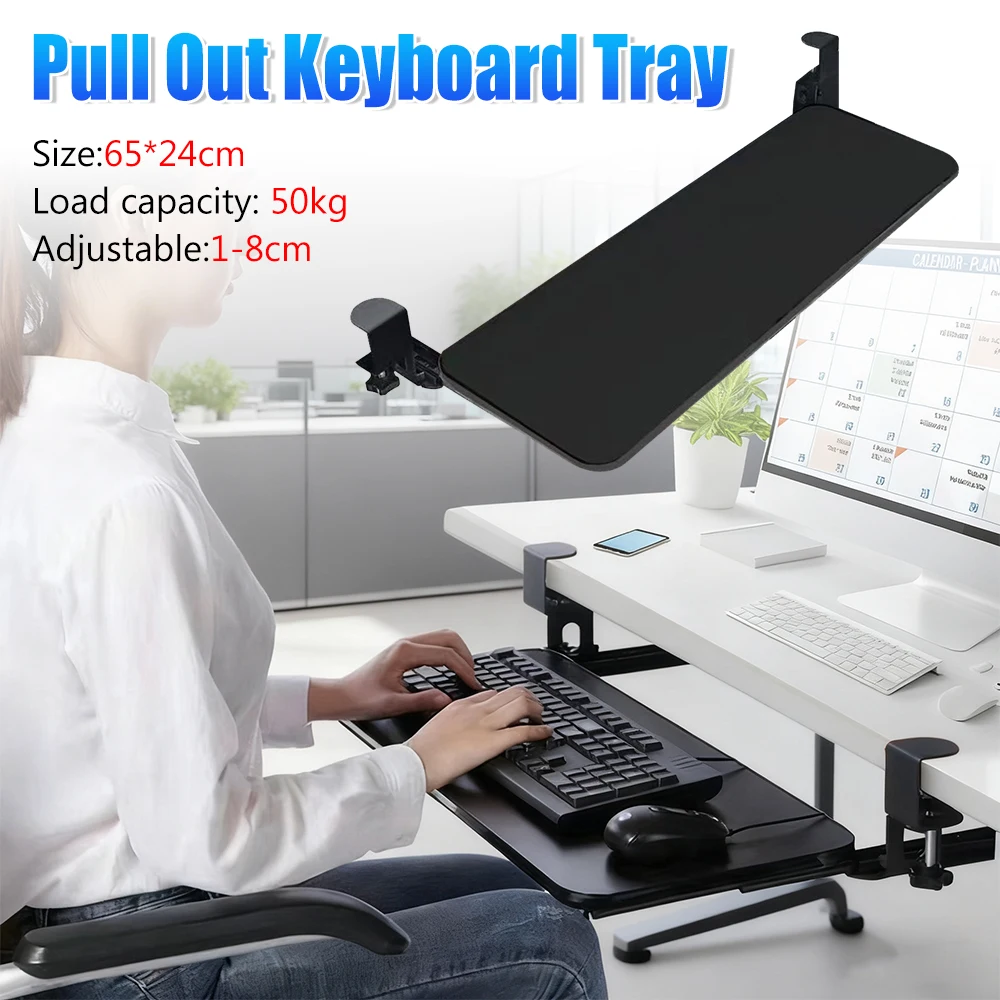 

Keyboard Tray Under Desk Height Adjustable Clamp-On Keyboard Tray Pull Out Keyboard Drawer Slide-Out Platform Computer Drawer