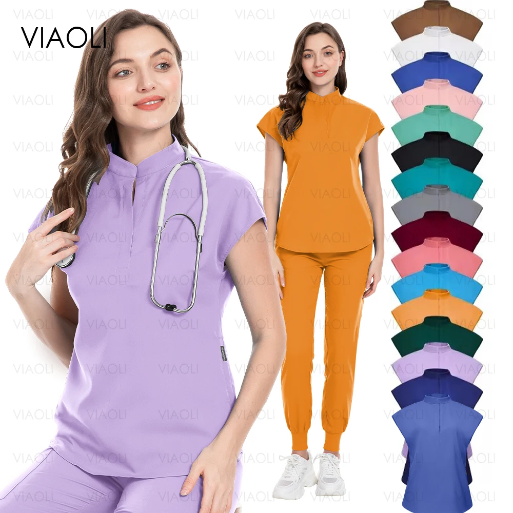 Top + pantaloni Uniformi mediche Chirurgia Scrub Camicia Manica corta Pet Shop Medico Infermiere Uniformi infermieristiche Set Donna Abbigliamento da lavoro clinico