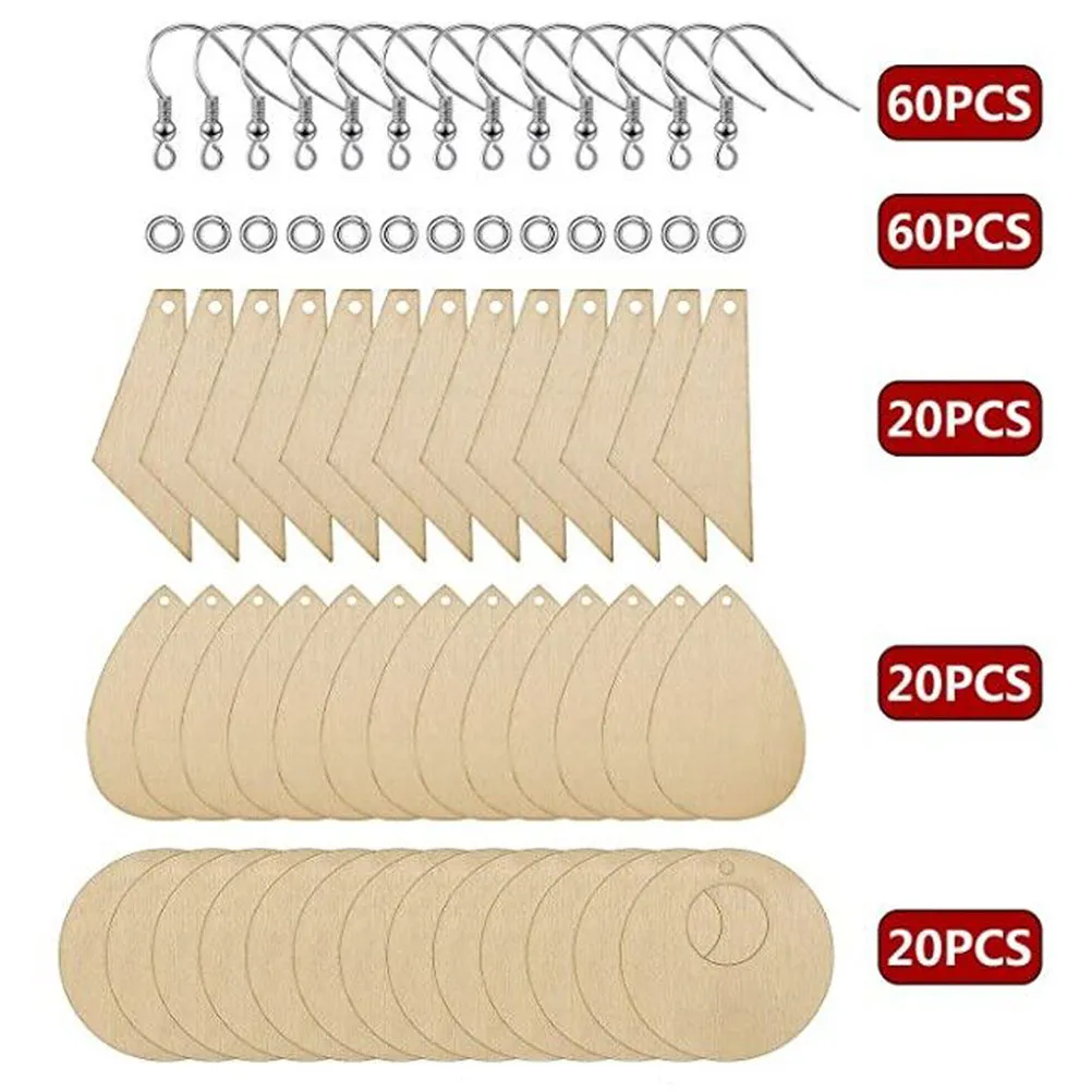 60Pcs Premium Natural Wood Earring Pendants Blank Unpolished DIY Earrings Making Kit Lightweight Smooth Edges Jewelry Craft