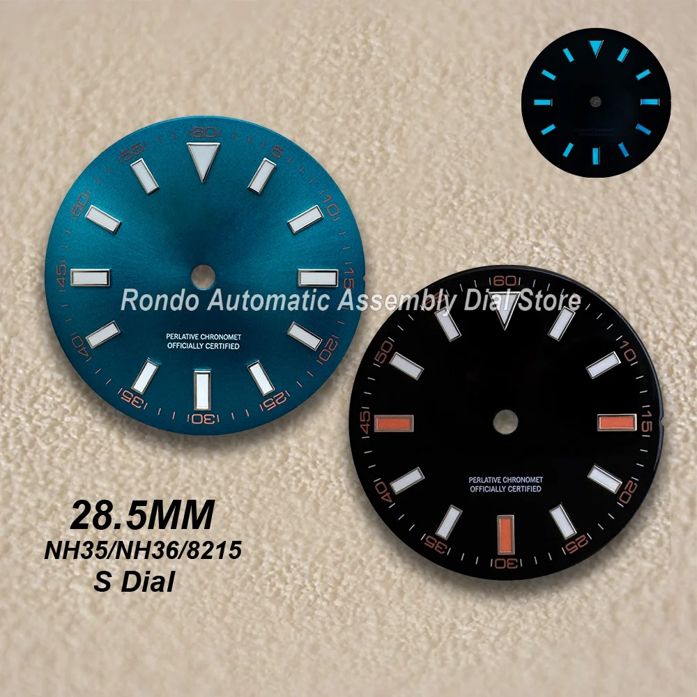 

28.5mm S Logo Dial Suitable For NH35/NH36/8215 Movement Ice Blue Luminous Matte/Sunray Quality Watch Modification Accessories