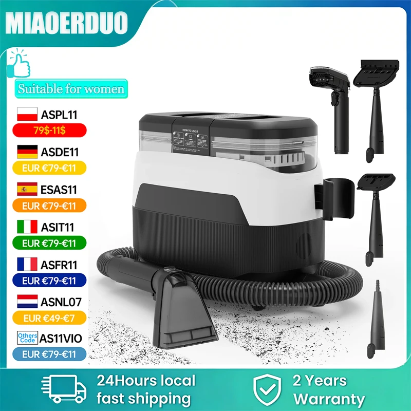 MIAOERDUO 1650W C6 Max 3-in-1 Polster- und Teppichreiniger mit Dampf, 12000Pa Saugkraft, Doppeltanks, für Auto, Haustierfreundlich, für Frauen und Haushalt