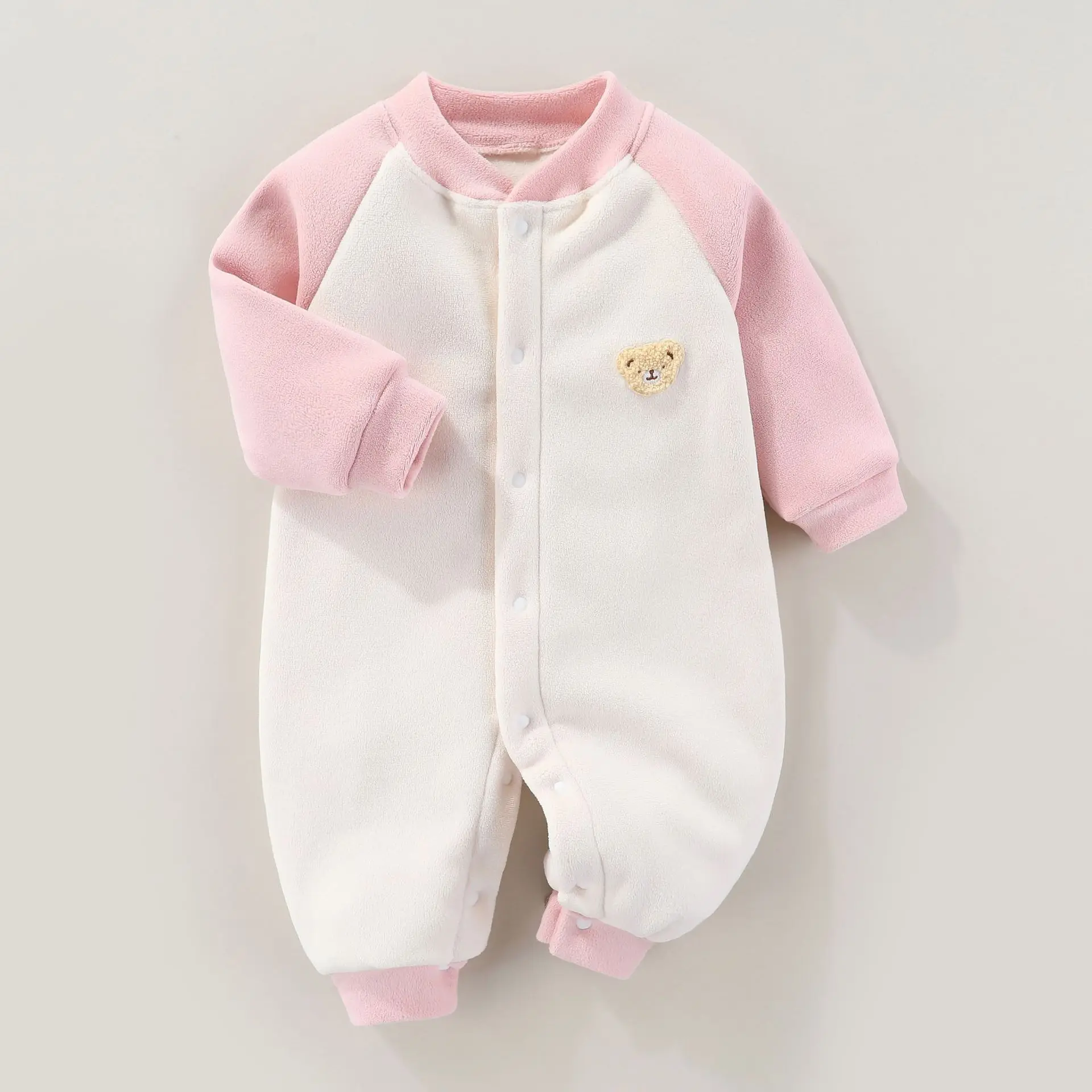 Spring Autumn Newborn Girls Bodysuit Fleece Patchwork Sleeves Thicken Baby Girls Jumpsuit Plus Velvet Infant Girl Onesies Outfit