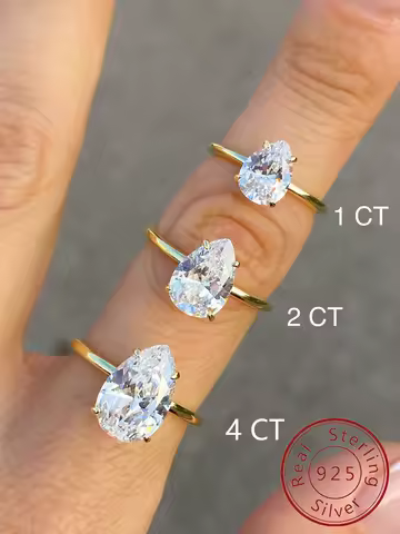 925 Sterling Silver 1-4 CT Zircon Luxury Sparkling Water Drop Shape Ring For Women Engagement Wedding High Quality Fine Jewelry