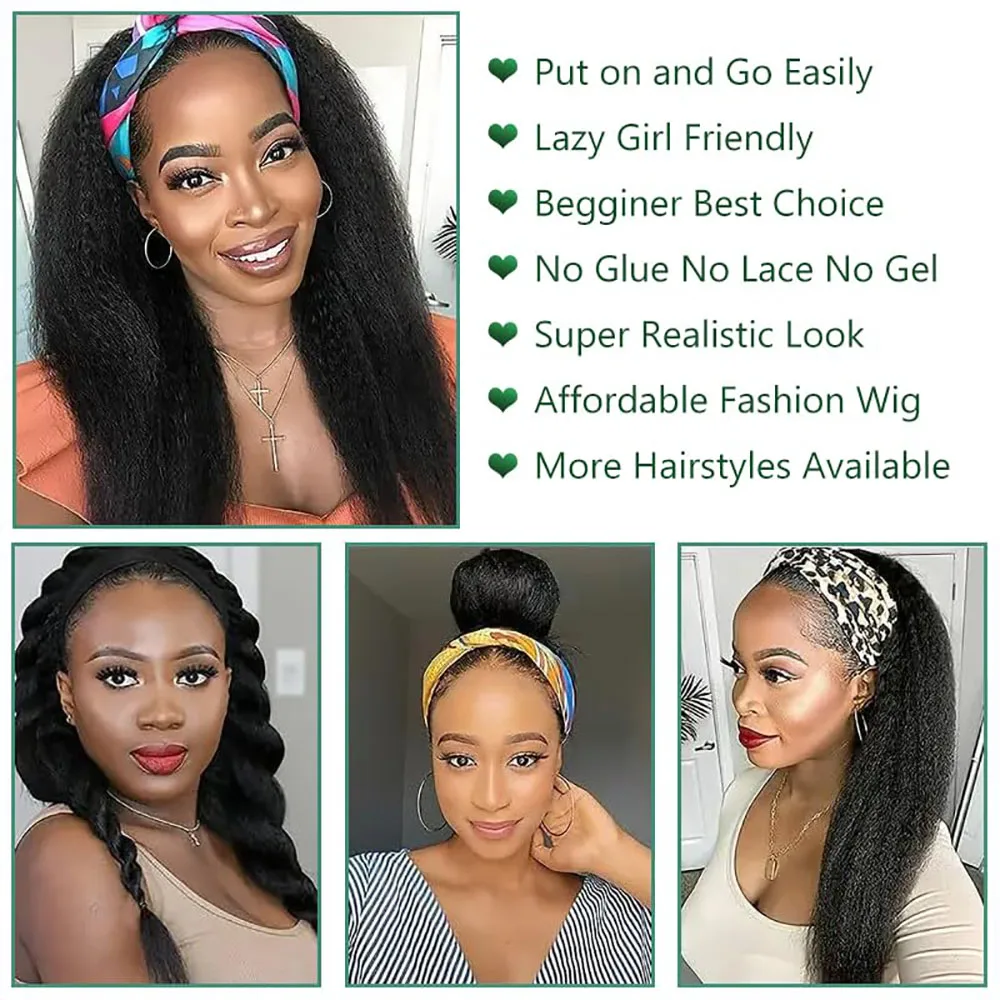 Kinky Straight Headband Peruca Cabelo Humano Glueless Wear e Go Sem Cola Headband Peruca de Cabelo Humano Yaki Straight Cabelo Humano para Mulheres